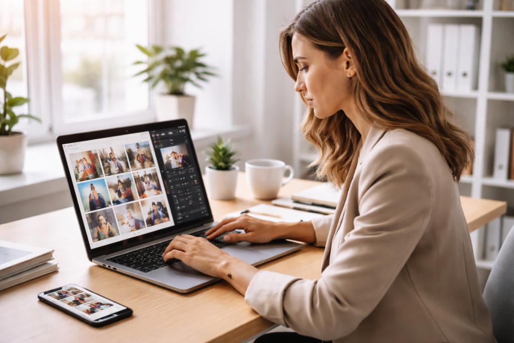 Pessoa usando laptop para postar no Instagram pelo computador
