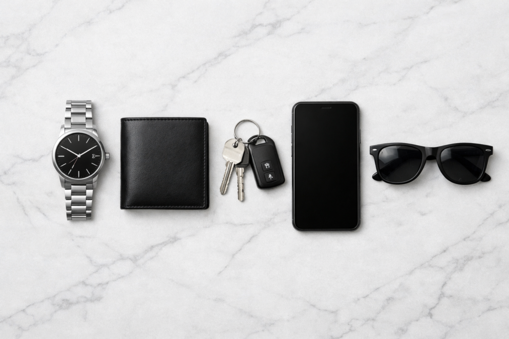 acessórios minimalistas masculinos organização