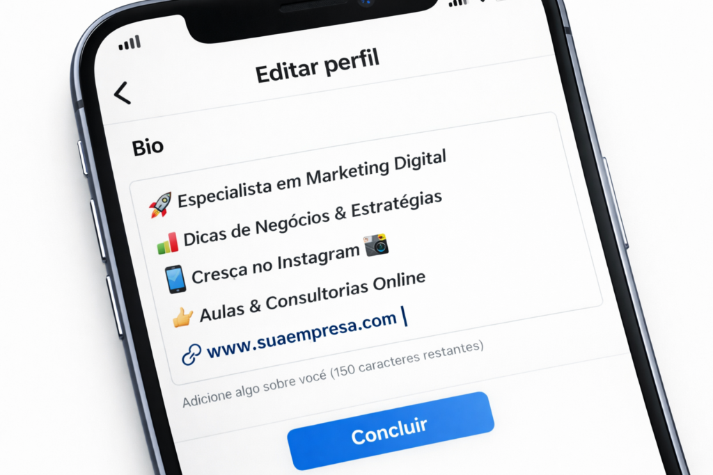Bio estratégica de perfil no Instagram com CTA e palavras-chave
