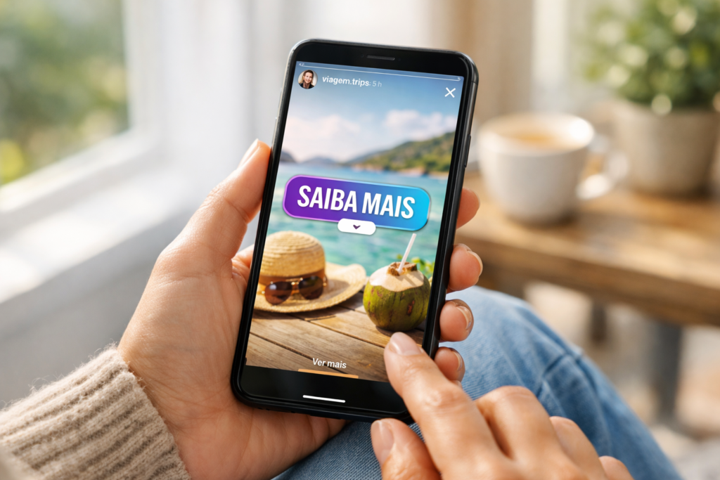 figurinha de link no Instagram Stories aberta em smartphone