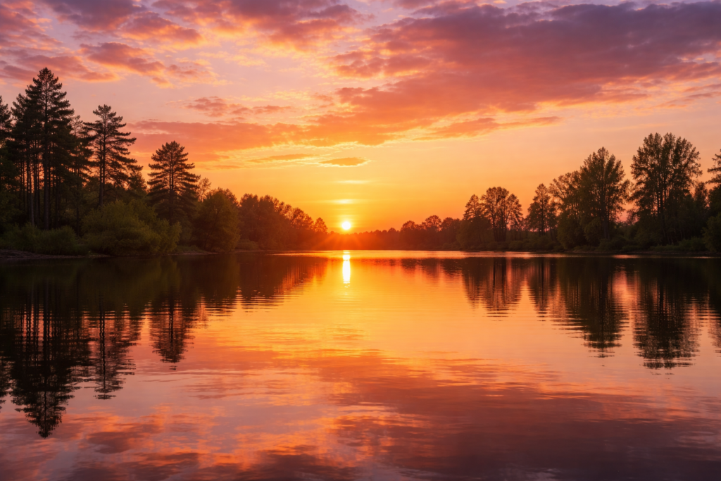 Reflexo do Pôr do Sol sobre águas de um rio