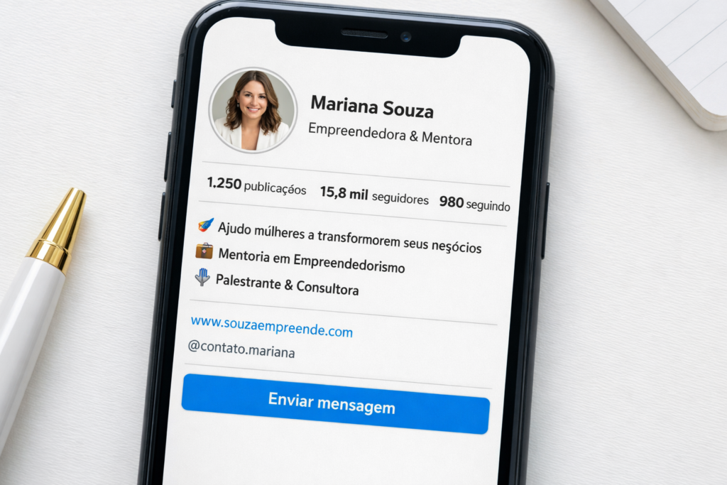 bio do Instagram profissional bem escrita em smartphone