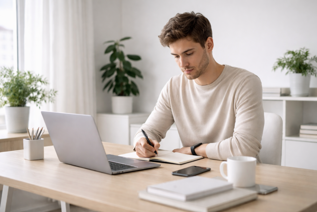 home office minimalista decoração masculina