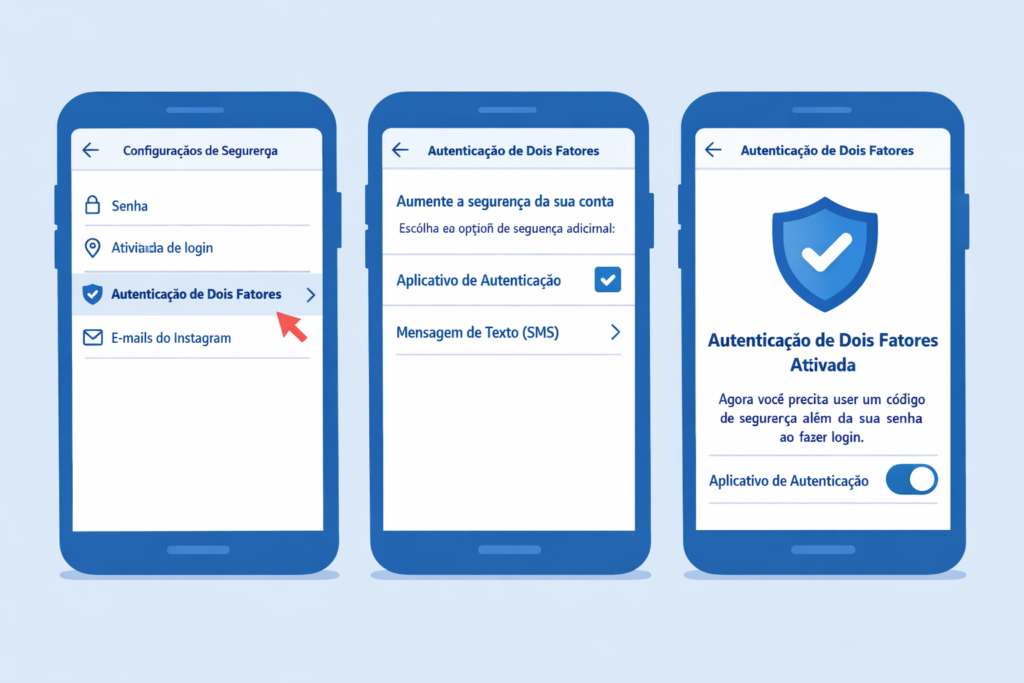 tela do Instagram com configuração de autenticação em dois fatores ativada