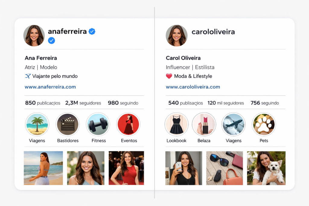 comparação entre perfil com e sem assinatura paga do Instagram