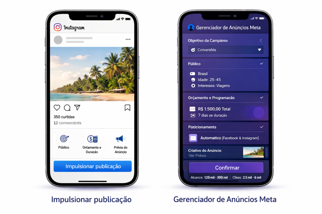 Comparação entre contribuições post e Gerenciador de Anúncios do Instagram