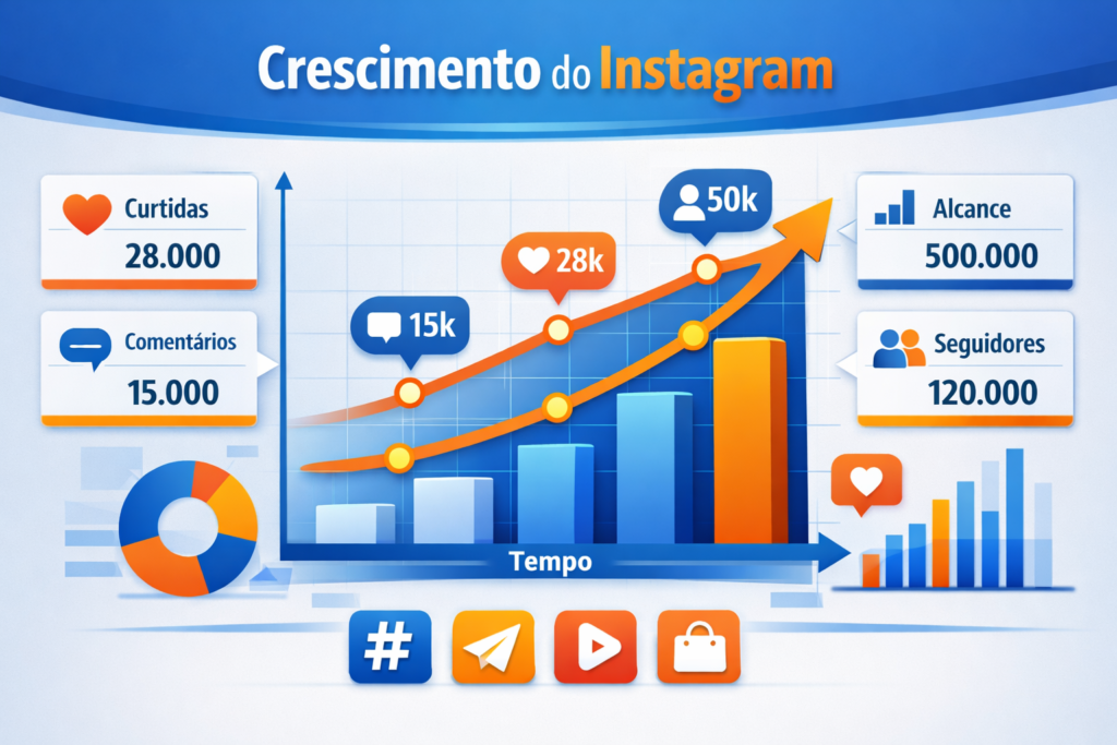 Gráfico de crescimento do Instagram com linha de tendência ascendente