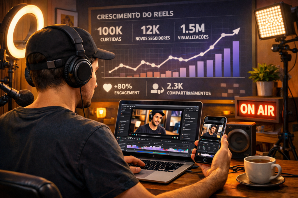 criador de conteúdo gravando vídeo curto curtos