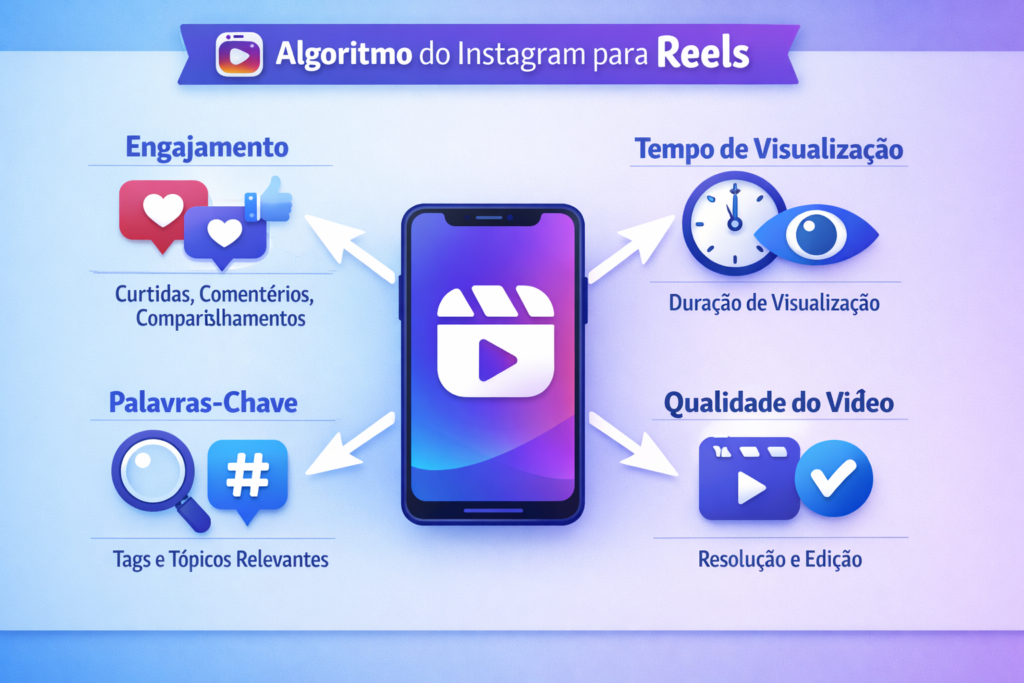 Infográfico mostrando os fatores do algoritmo do Instagram para Reels