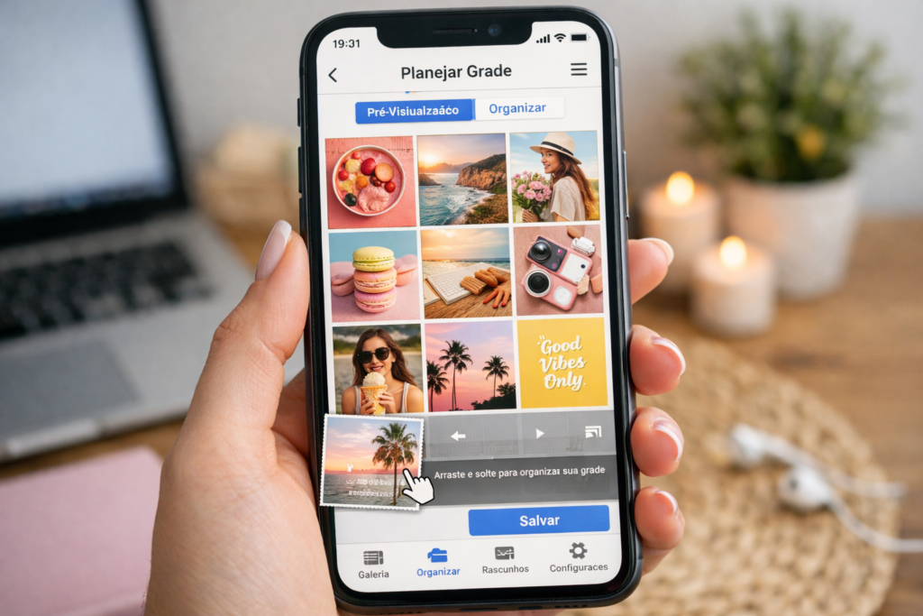 planejamento de grid Instagram com aplicativo de preview