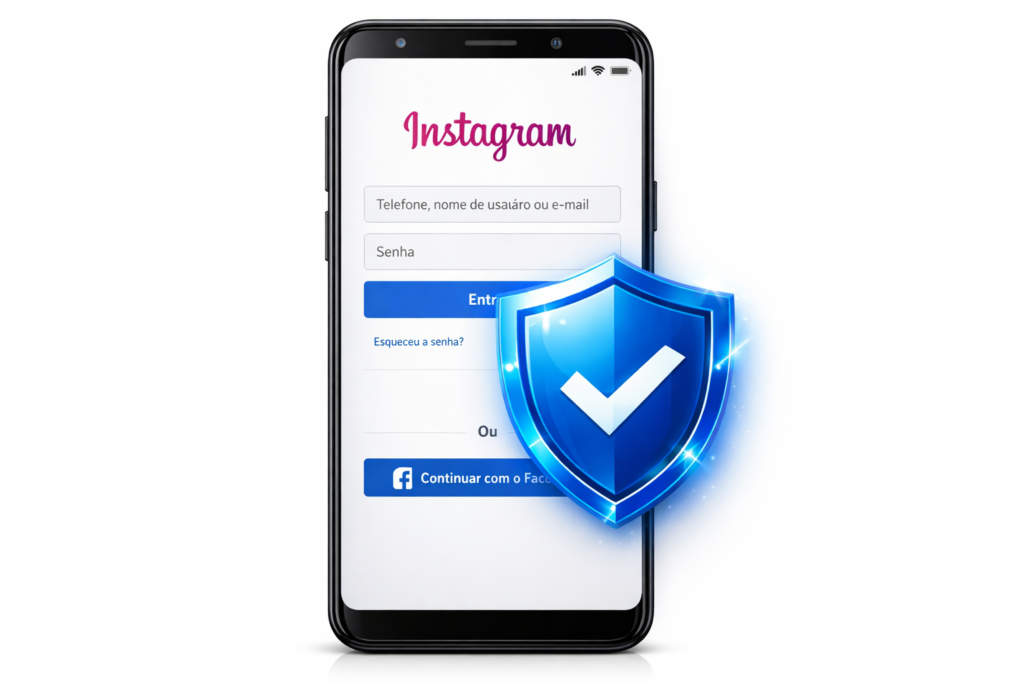 segurança do perfil no Instagram com ícone de escudo na tela do celular