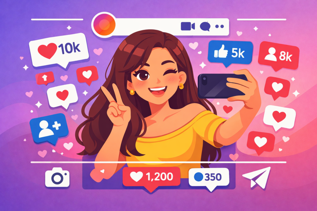 influenciador digital no Instagram com curtidas e seguidores