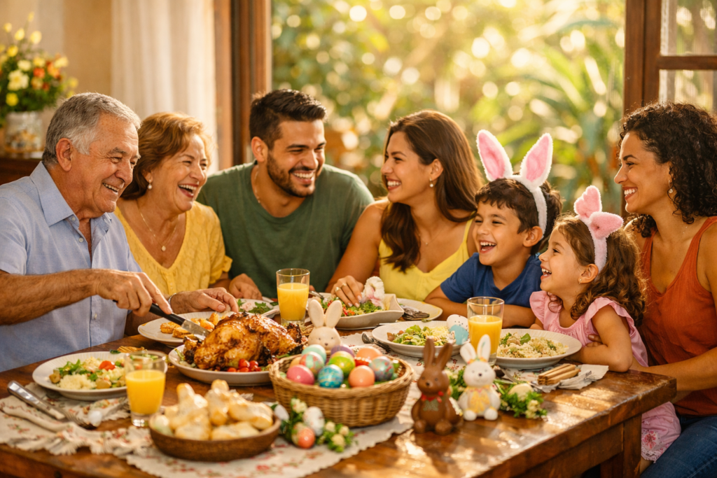 família reunida celebrando a Semana Santa