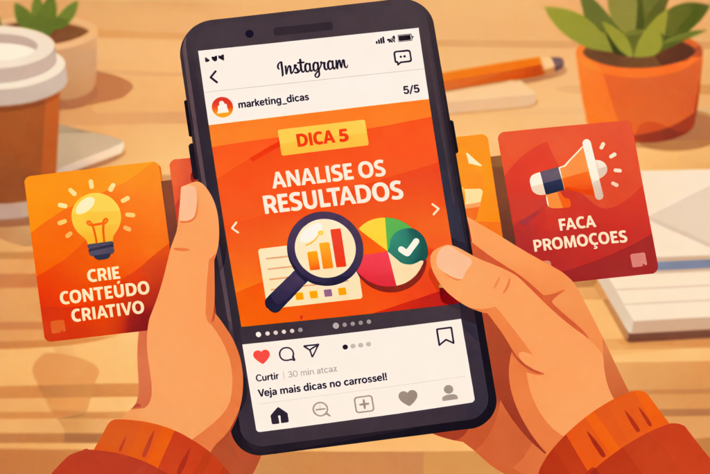 Pessoa usando carrossel do Instagram no celular para aumentar engajamento