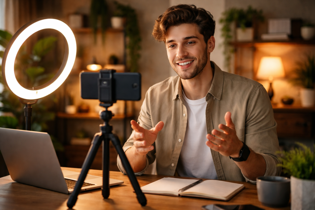 empreendedor gravando um vídeo curto