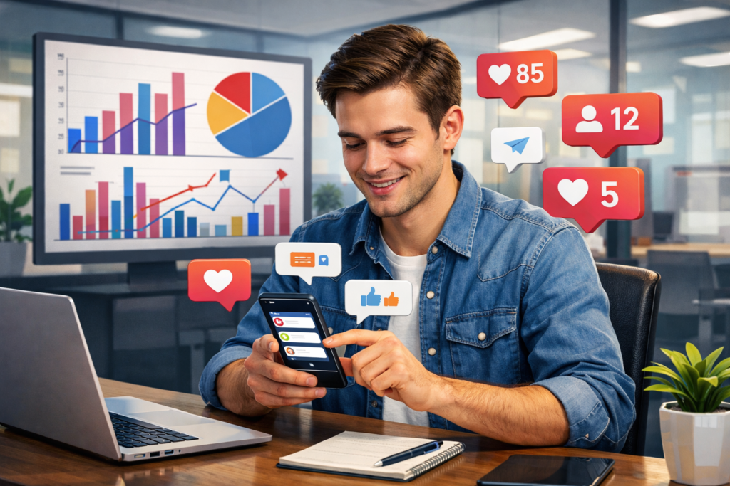 pessoa usando smartphone para gerenciar comentários no Instagram