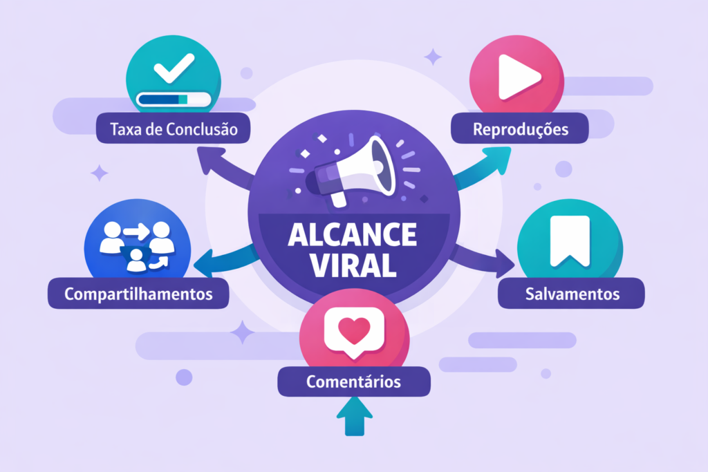 fluxograma visual mostrando os sinais do algoritmo do Instagram Reels