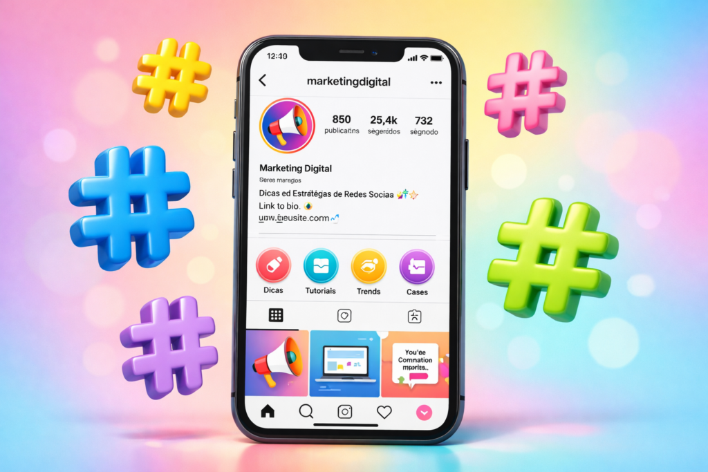 hashtags que funcionam no Instagram em smartphone com perfil aberto