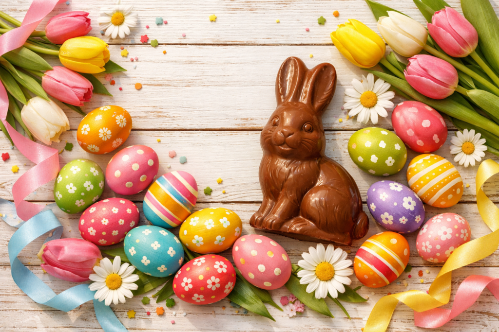 legendas para páscoa no instagram com ovos coloridos e flores da primavera