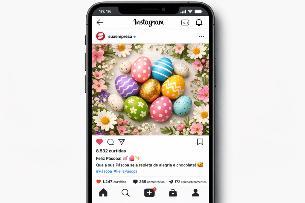 smartphone com post de páscoa no instagram com legendas criativas