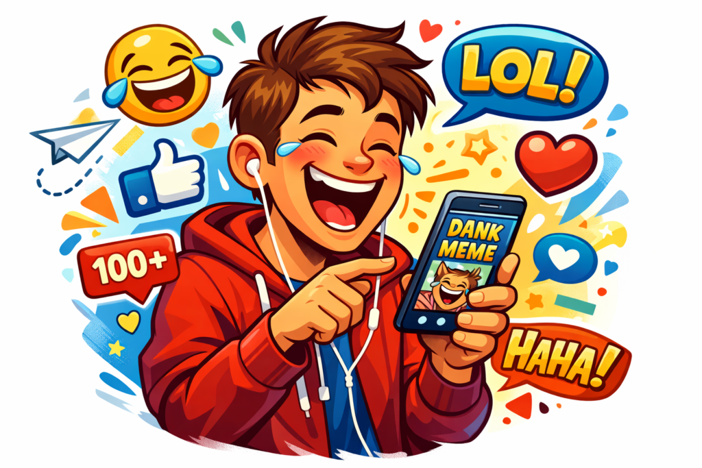 pessoa rindo de um meme de mídia social 