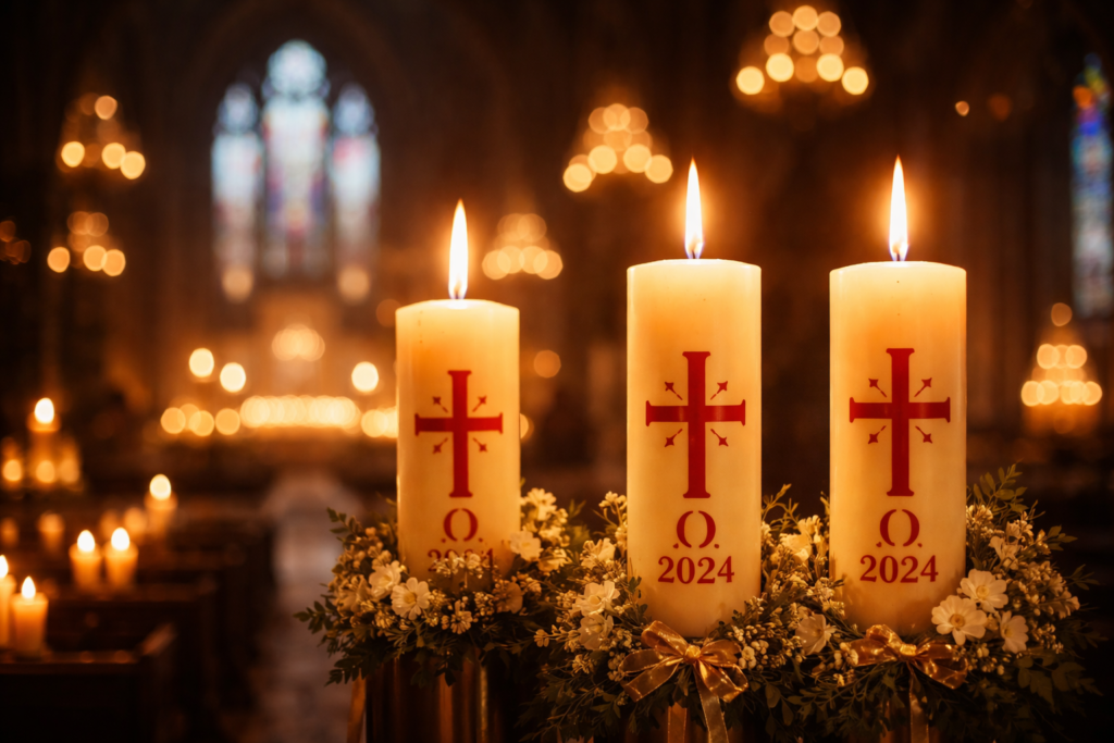 velas acesas na Semana Santa em uma igreja