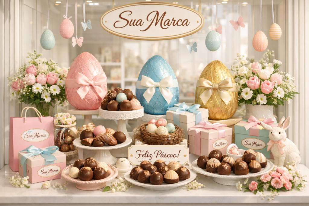produtos de páscoa organizados para publicações de negócios no instagram