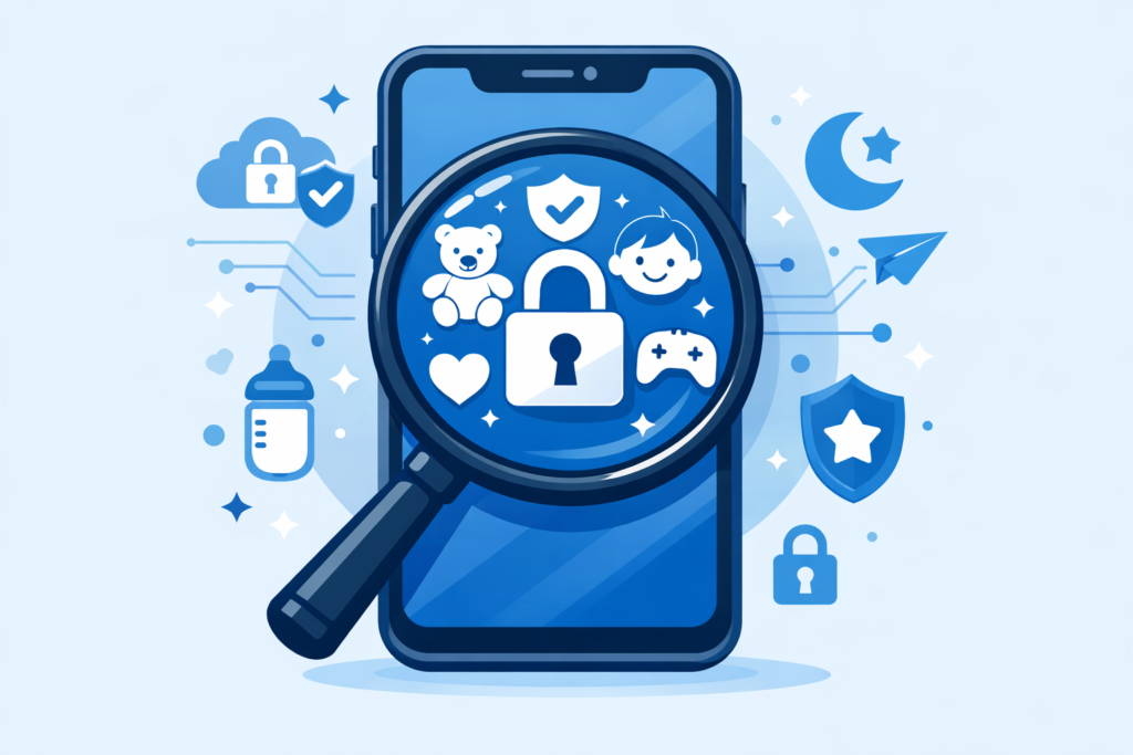 conceito de proteção digital, design plano, tons de azul e branco,