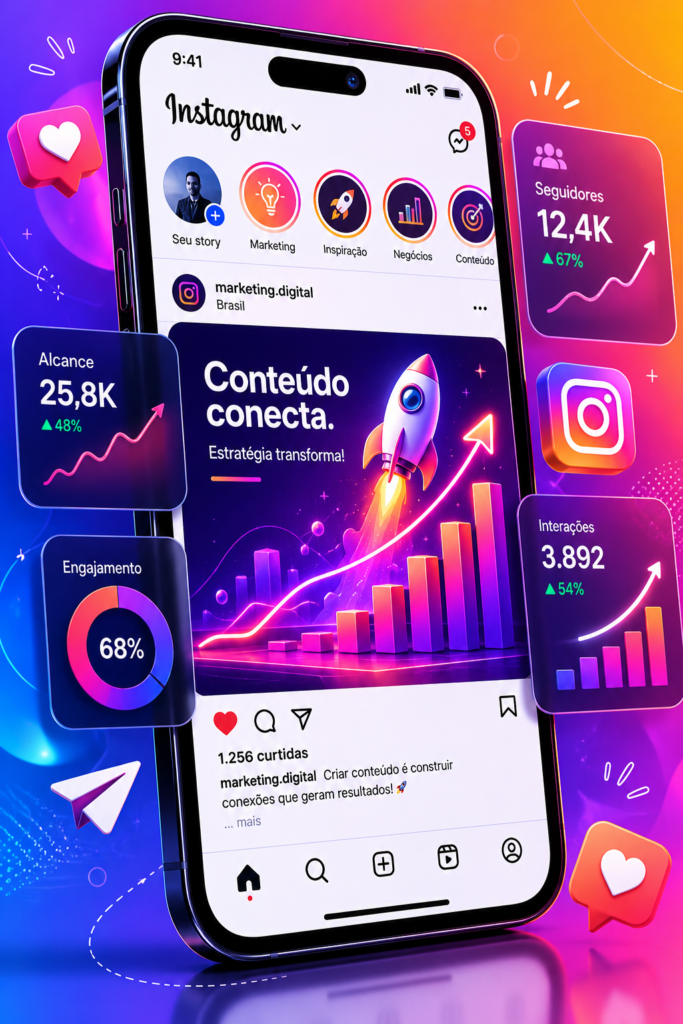 como destravar alcance no Instagram com smartphone mostrando crescimento no feed