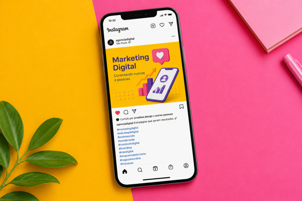quantas hashtags usar no Instagram, celular com aplicativo aberto mostrando legenda com hashtags