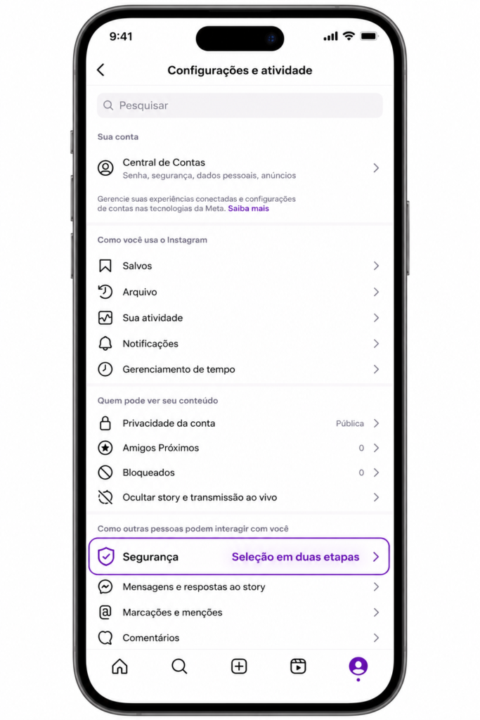 verificação em duas etapas no Instagram
