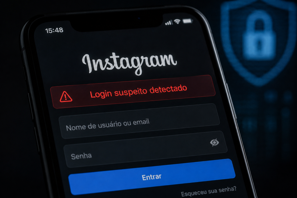 invasão de contas no Instagram com alerta de login suspeito na tela do celular