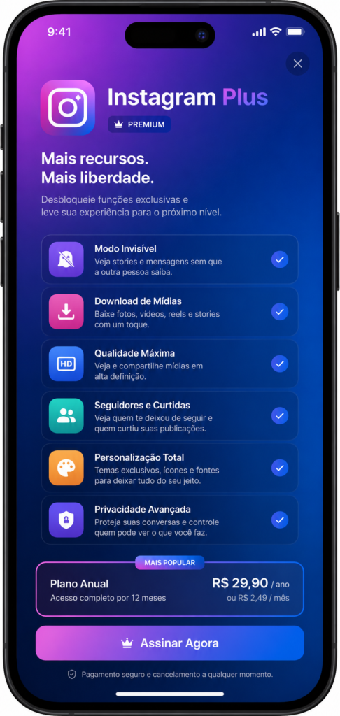 Instagram Plus no Brasil tela de assinatura no celular