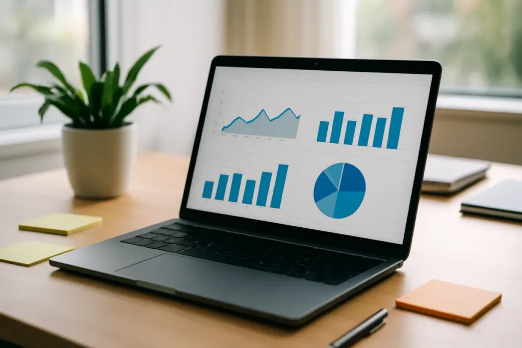 Painel de métricas em laptop para análise de segmentação de público
