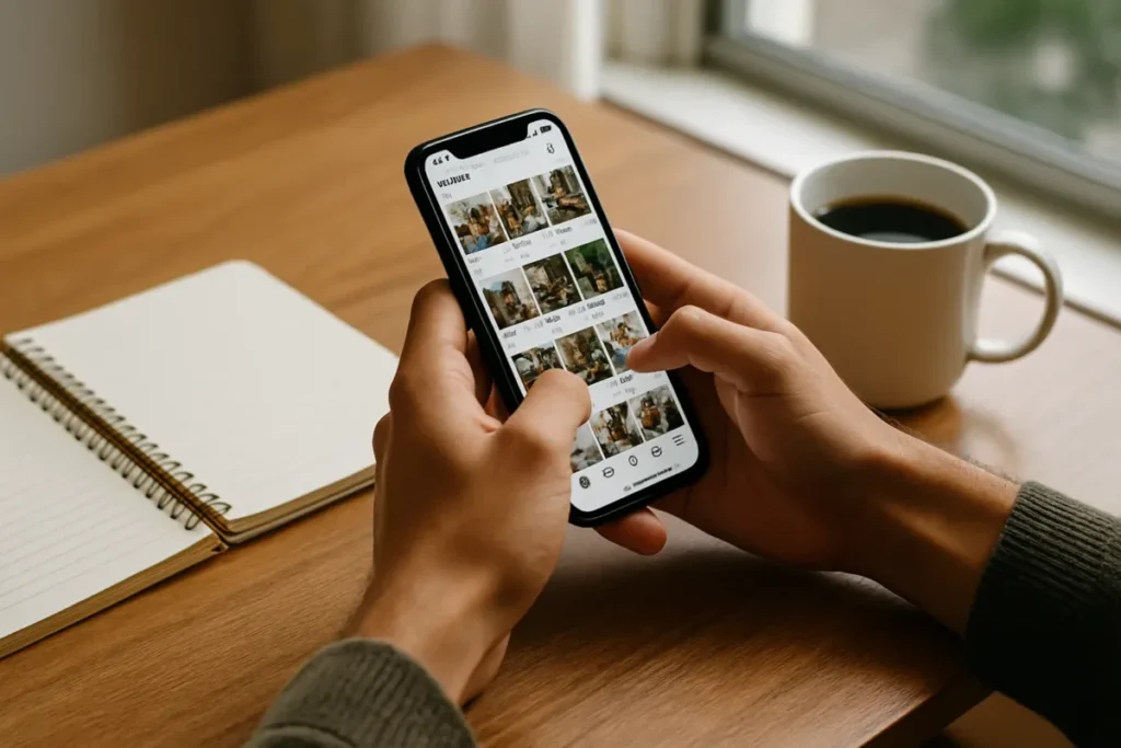 Pessoa usando celular para acompanhar o crescimento orgânico no Instagram