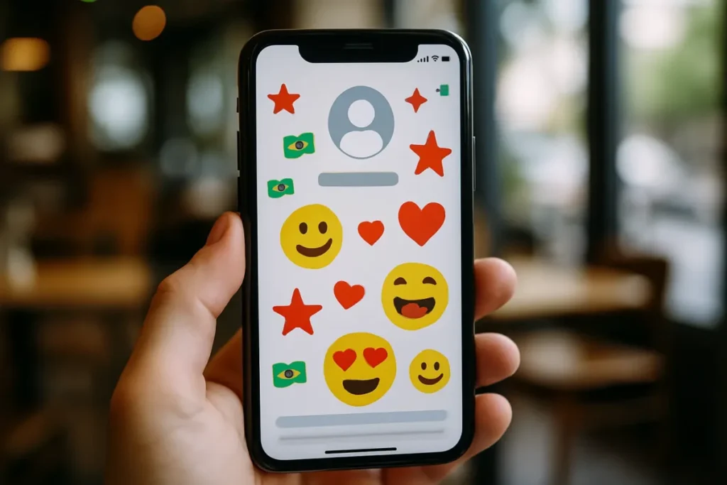 Celular exibindo perfil com estrelas vermelhas e bandeira do Brasil no Instagram