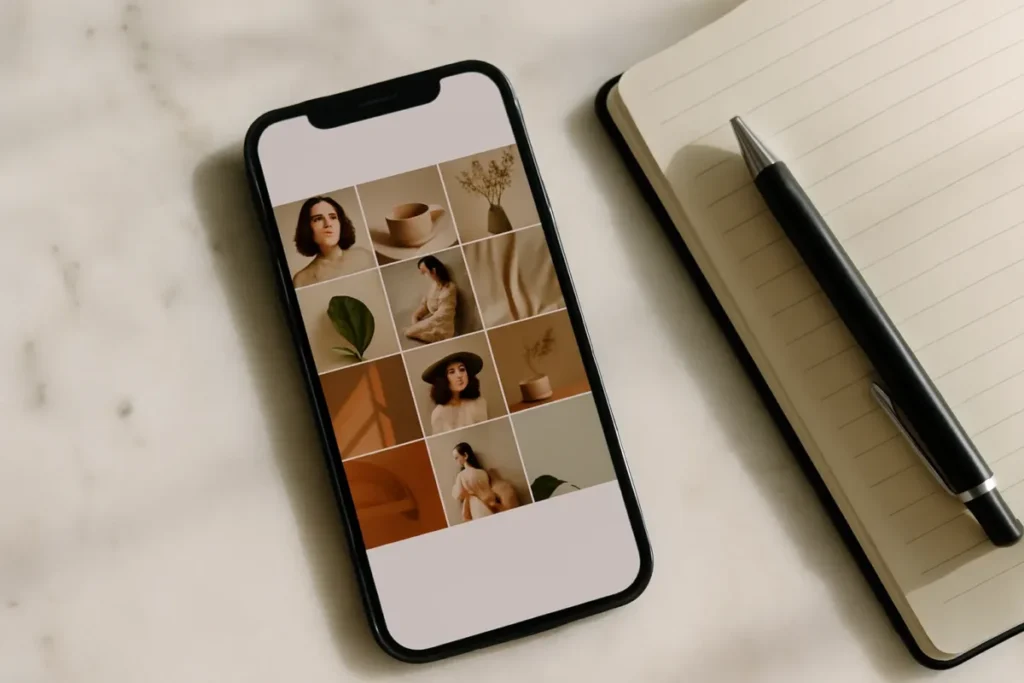 Celular exibindo perfil de rede social com identidade visual consistente