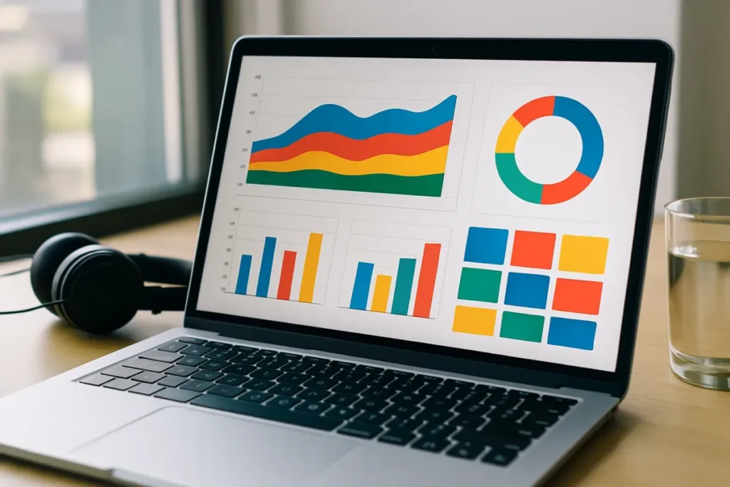 Painel de análise em notebook usado para acompanhar stories e métricas do perfil
