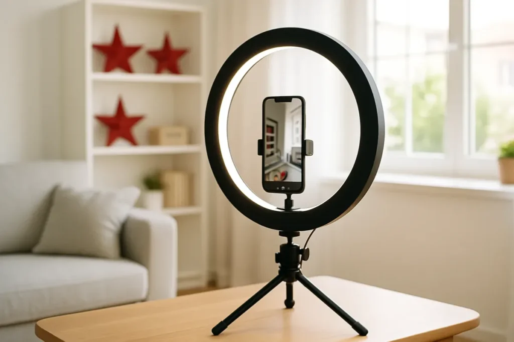 Setup de gravação de reels para explicar tendência de estrelas vermelhas no Instagram