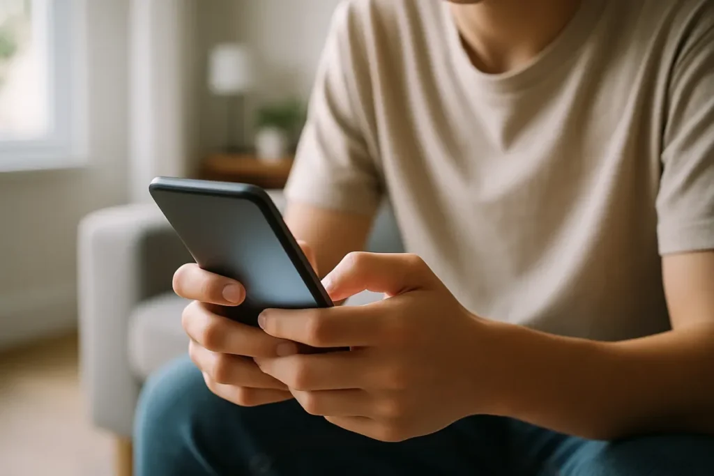 Adolescentes no Instagram usando smartphone com configurações de privacidade