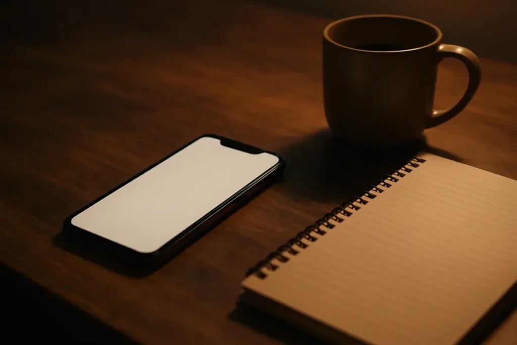 Celular em modo descanso sobre mesa representando limite de tempo de uso