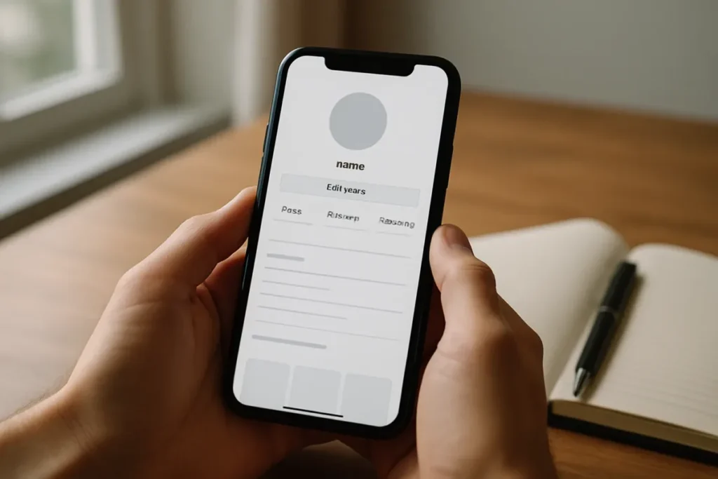 Celular mostrando campos de perfil e o nome de usuário no Instagram em edição