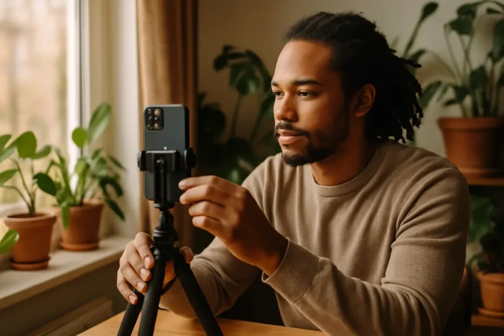 Criador de conteúdo gravando vídeo para avisar sobre mudança de nome de usuário