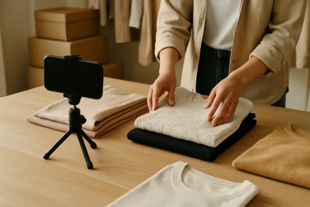 Pequeno negócio gravando conteúdo de produto para Reels e Stories