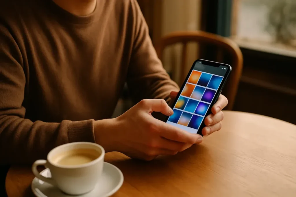 Pessoa ajustando publicações no celular para organizar o perfil do Instagram