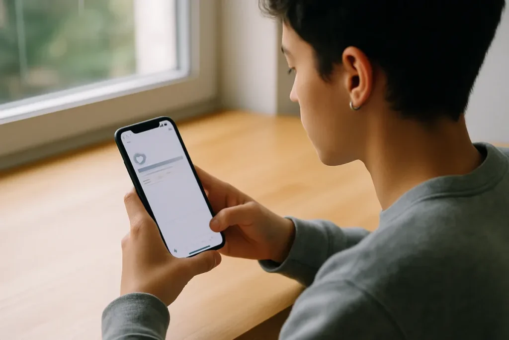 Pessoa usando celular para recuperar nome de usuário antigo no Instagram