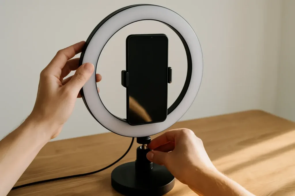 Setup simples de gravação com iluminação para vídeos verticais no Instagram