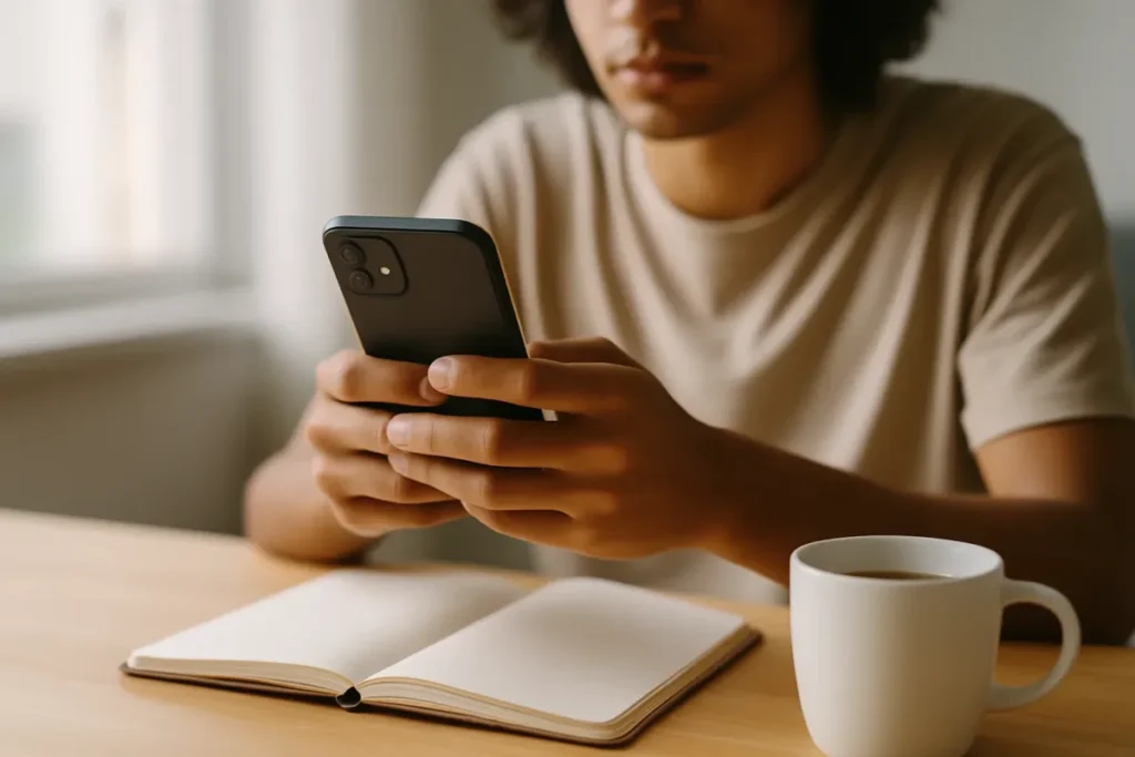 Criador usando o celular para aumentar o engajamento no Instagram