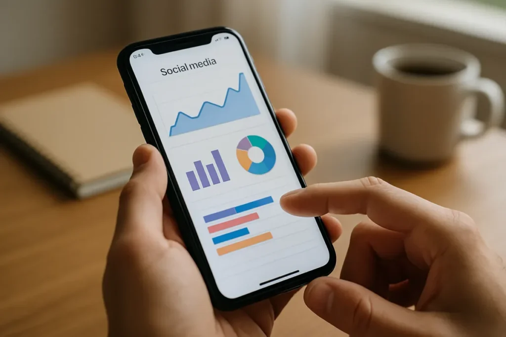 Pessoa analisando métricas para entender se o algoritmo do Instagram está verificando o perfil